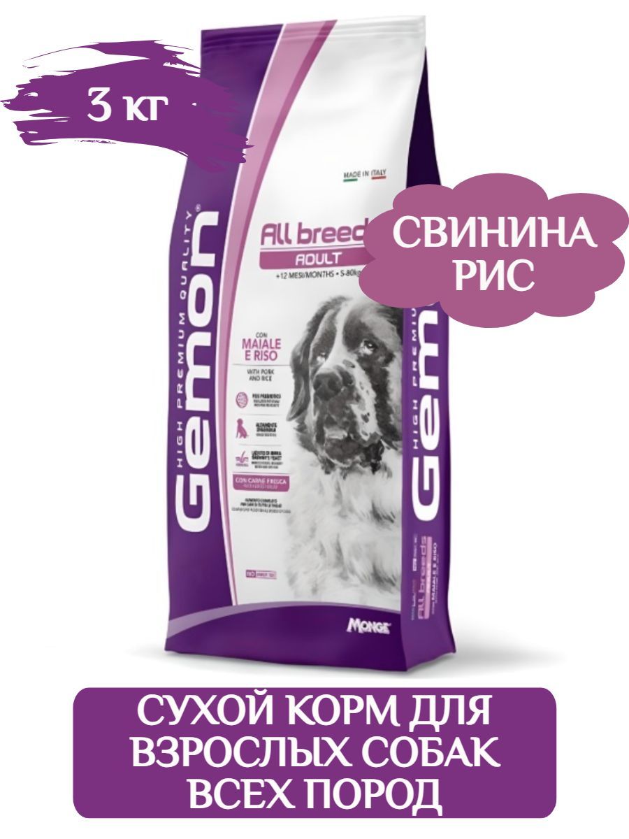 Gemon Dog Medium Adult Сухой корм для взрослых собак с нормальной активностью, свинина рис, 3кг фото