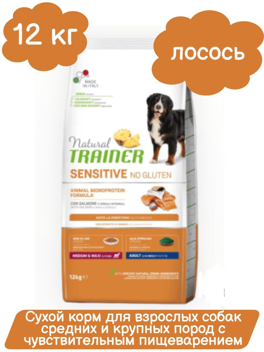 Trainer Natural Sensitive Medium&Maxi Adult сухой корм для собак средних пород с чувствительным пищеварением, лосось, 12кг фото