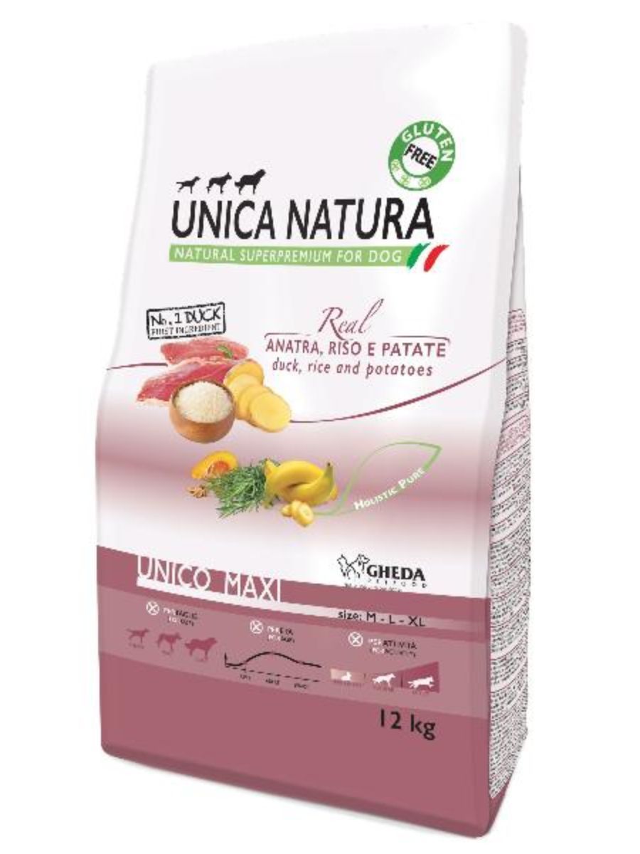 Unica Natura сухой корм для взрослых собак средних и крупных пород утка, рис картофель 12кг фото
