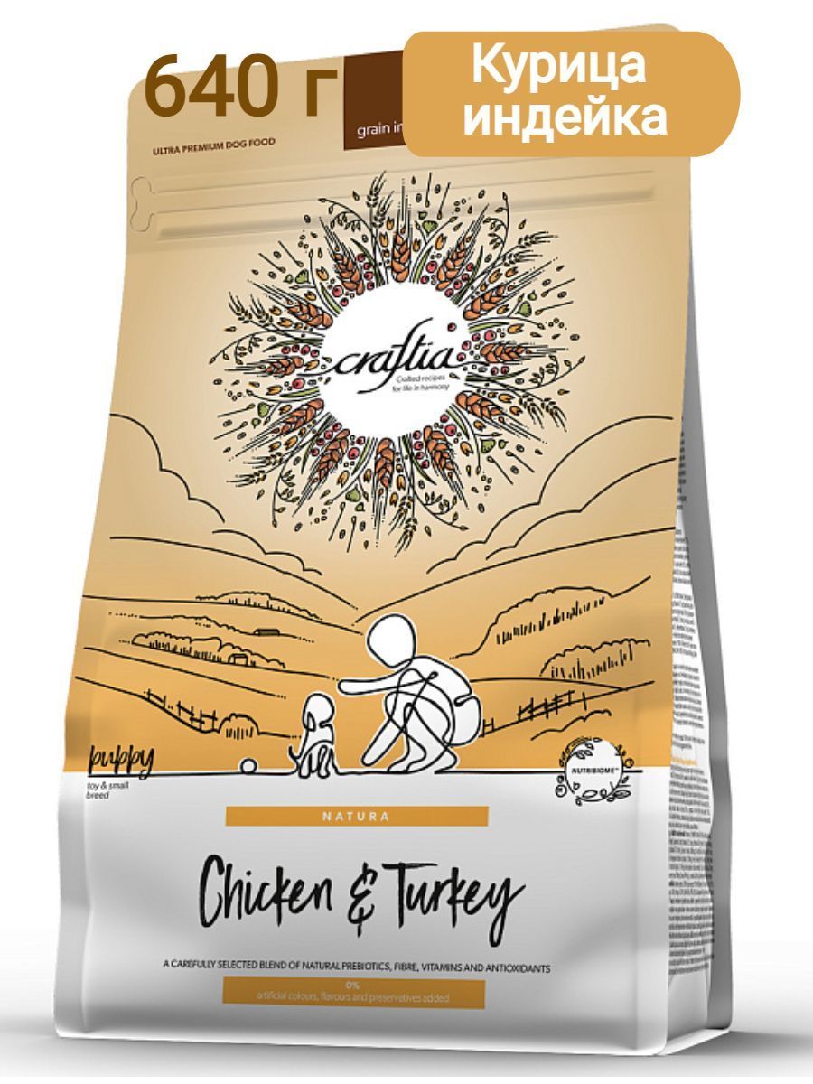 Сухой корм CRAFTIA NATURA для щенков миниатюрных и мелких пород из курицы и индейки 640 г фото