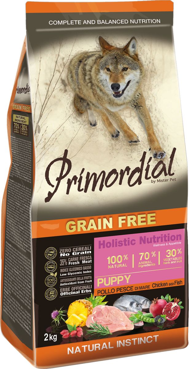 Primordial Puppy Grain Free Holistic Сухой беззерновой корм для щенков с курицей и морской рыбой, 2 кг фото