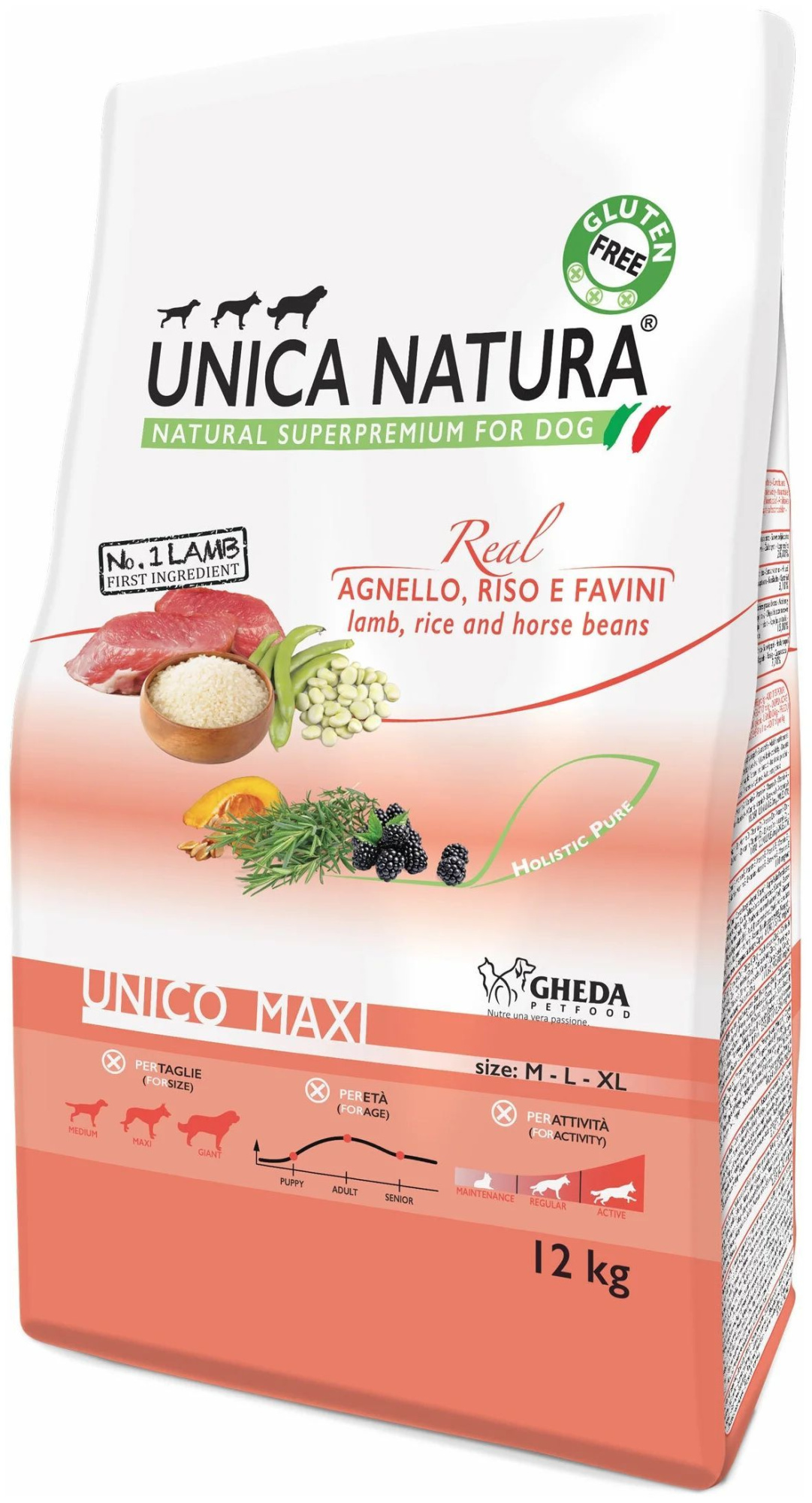 Unica Natura Maxi сухой корм для взрослых собак средних и крупных пород ягнёнок, рис, конские бобы, 12 кг фото